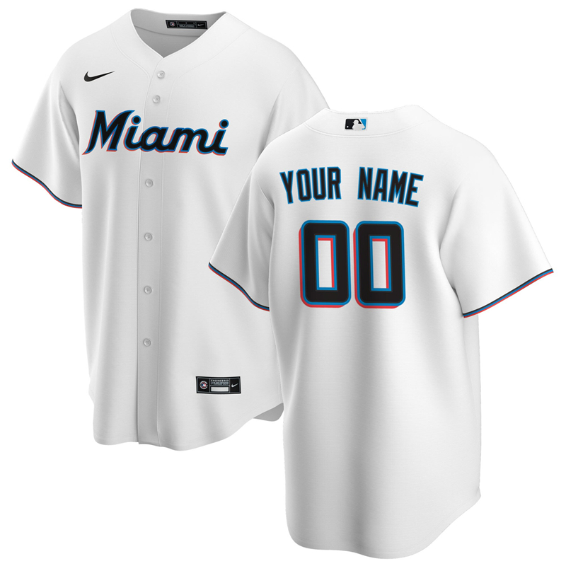2020 MLB Men Miami Marlins Nike White Home 2020 Replica Custom Jersey 1